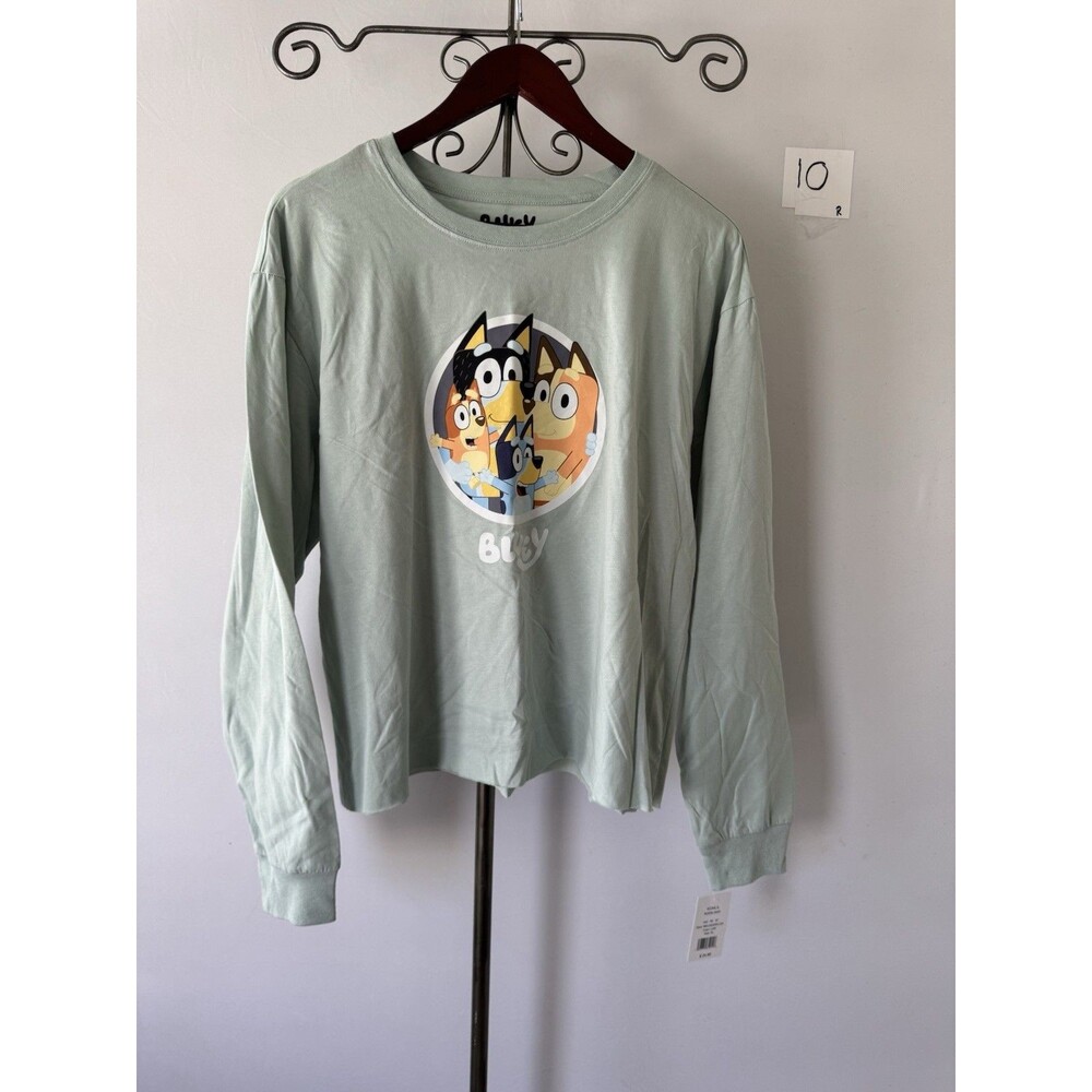 Bluey Family Graphic Long Sleeve T-Shirt Mint Green Kids XL NWT Cartoon Tee